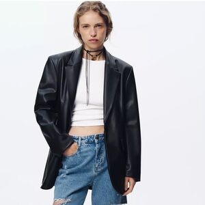 Zara Straight Fit Faux Leather Blazer